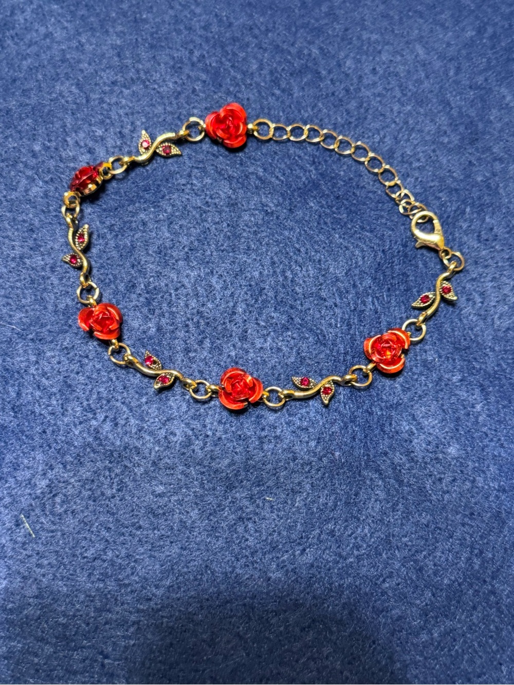 Red Rose Gold Bracelet - Women's Floral Chain Bracelet